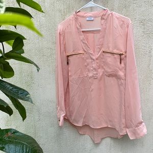 Pink Long Sleeve Chiffon Blouse Tobi Zip Pockets
